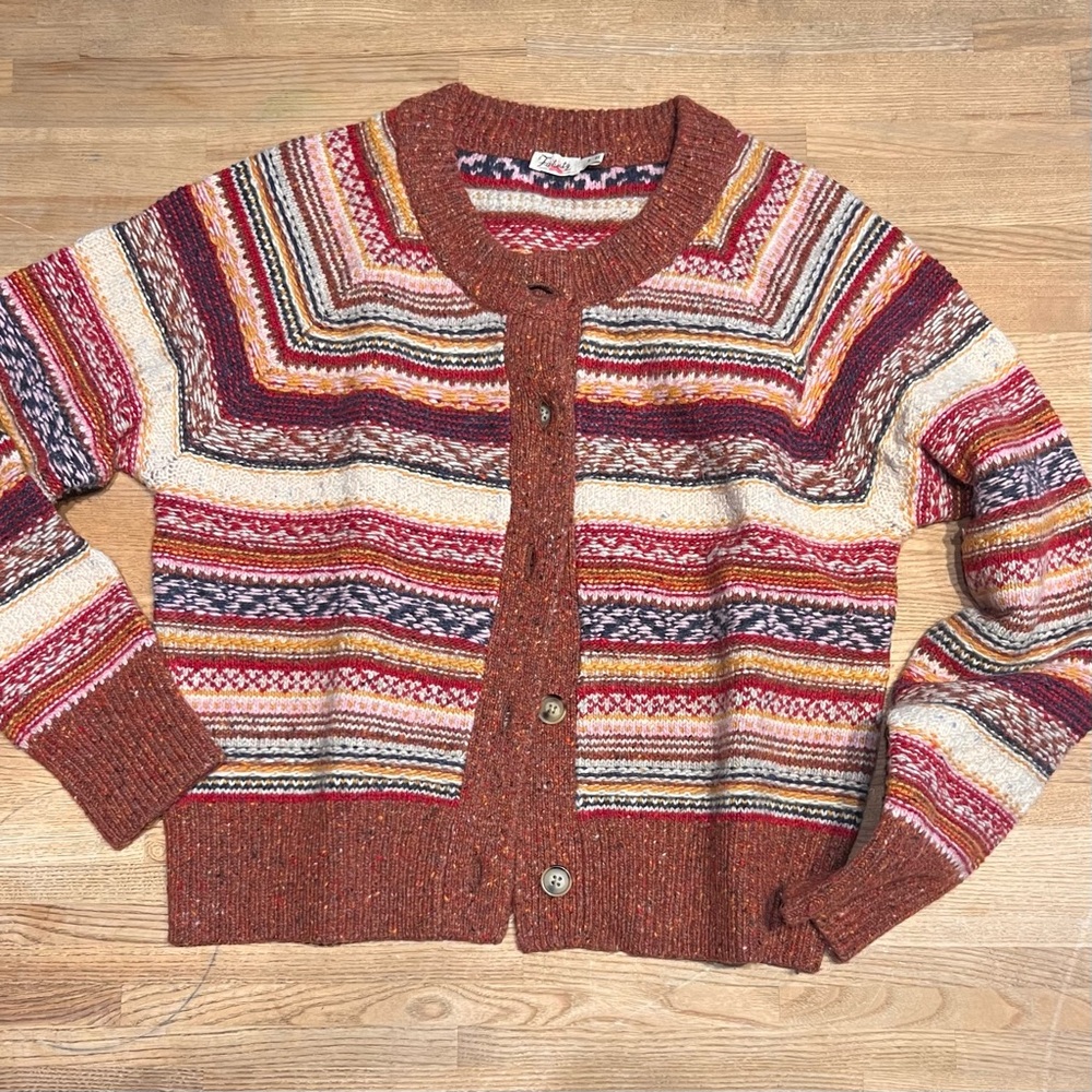 Faherty Striped Merino Wool Cardigan Sweater Cottagecore Southwest Small NWOT